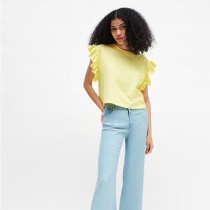 Zara Yellow Top with Ruffle Sleeve Details